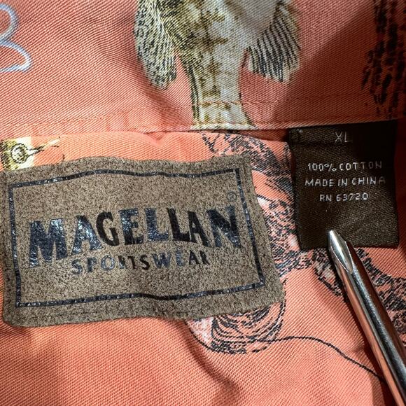 Magellan Sportswear Salmon Pink Bass Fish Print Short Sleeve Button Up Shirt XL - Picture 6 of 6